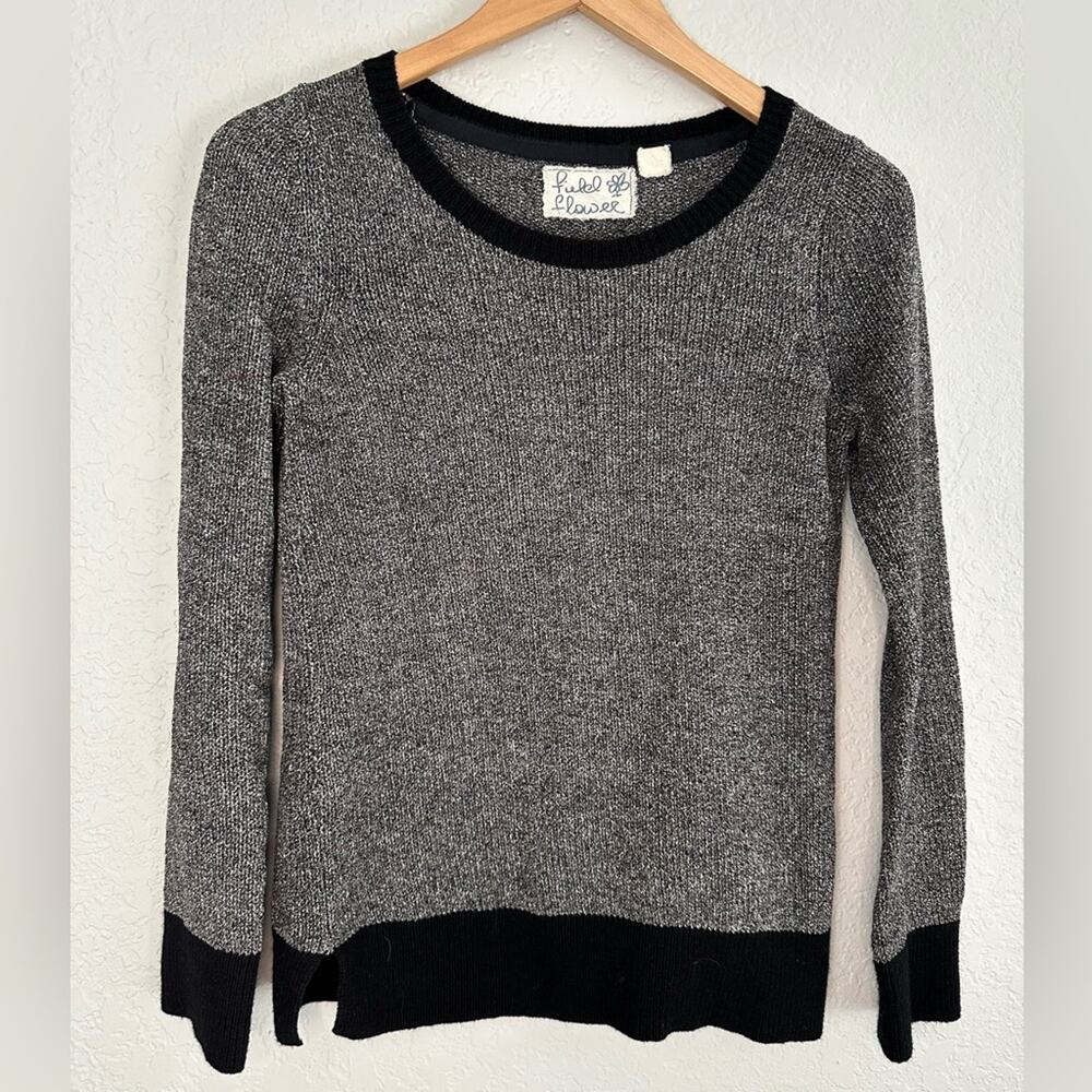 Anthropologie Field & Flower Chenille Sweater Grey Black Small Preppy Lambswool
